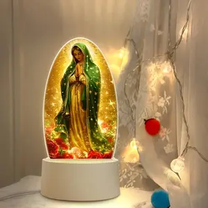 USB Powered Religious Prayer Lamp, Warm White LED Light with Golden Halo & Roses Design, Energy-Efficient Acrylic Material, Stable Base, Elegant Home Decor for Spiritual Ambiance
