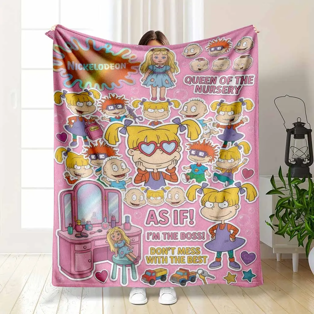 Rugrats Cartoon Flannel Throw Blanket - Vibrant Angelica Pickles Graphic Print, Ultra-Soft Wrinkle-Resistant Home Textile, Warm Breathable Lightweight Throw Blankets for Bedroom Bedding, Living Room Sofa Gift, Flannel Throw Blankets