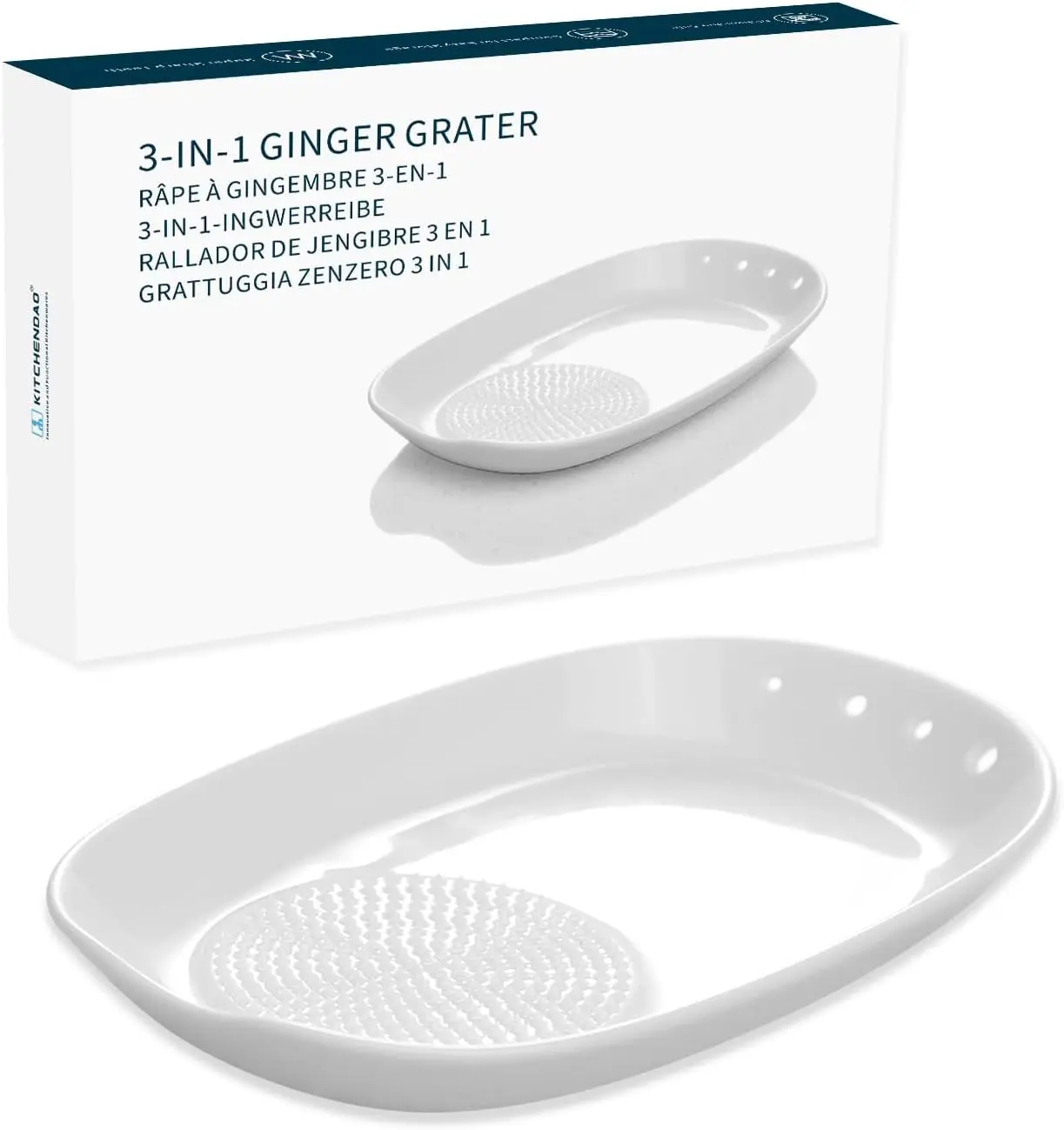 KITCHENDAO 3-in-1 Compact Porcelain Kitchen Tool - Ginger Garlic Wasabi Parmesan Grater with Grater Teeth, Spoon Rest, Herb Stripper, 6.38×4.1×0.79in Japanese Ceramic Plate, Gift Ideas for Anniversary