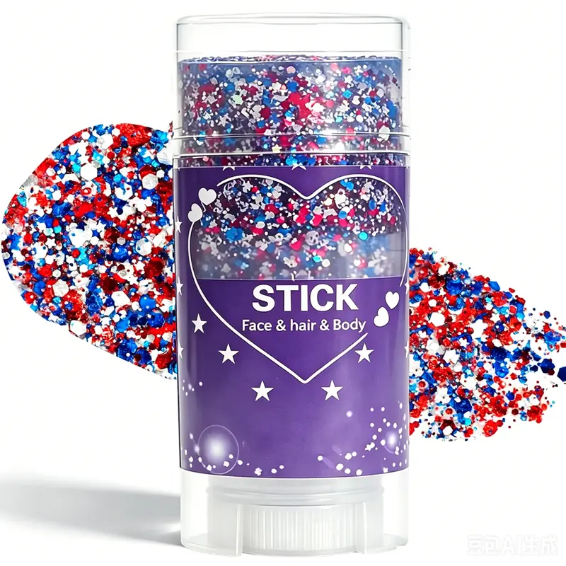 Festive Glitter Stick - Shimmering Body Makeup for Adults, Easy Application, Shine-Enhancing, 4th of July Celebrations Supplies, Hair/Face Cosmetic, Home & Party Use, Single Item