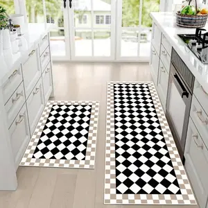 1pc Checkered Kitchen Rug, Washable Non-Slip Carpet, Soft Bedroom Bedside Mat, Home Decor for Hallway Balcony Laundry Room, Checkered Area Rug