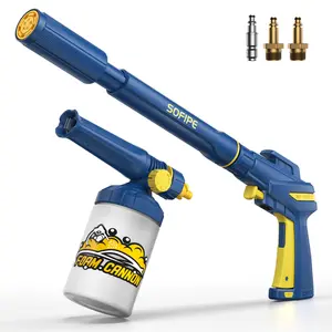5-in-1 Pressure Washer Gun with Foam Cannon, Built-in 5 Spray Nozzles, M22-14 & M22-15 Adapters, 3/8" Quick-Connect Adapter – Power Washer Gun for Car & Home Cleaning