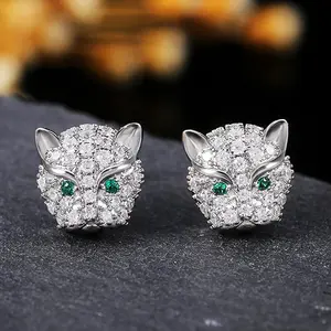 Luxury Panther Head Zirconia Studs Full-Sparkle Design Edgy Dainty Women'S Earrings