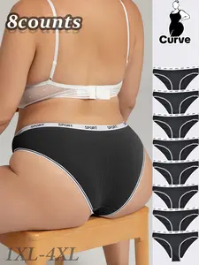 8 Piece Plus Size Classic Black Women's Breathable Cotton Briefs Sports briefs high elasticity breathable and comfortable Seamless Color Block Briefs