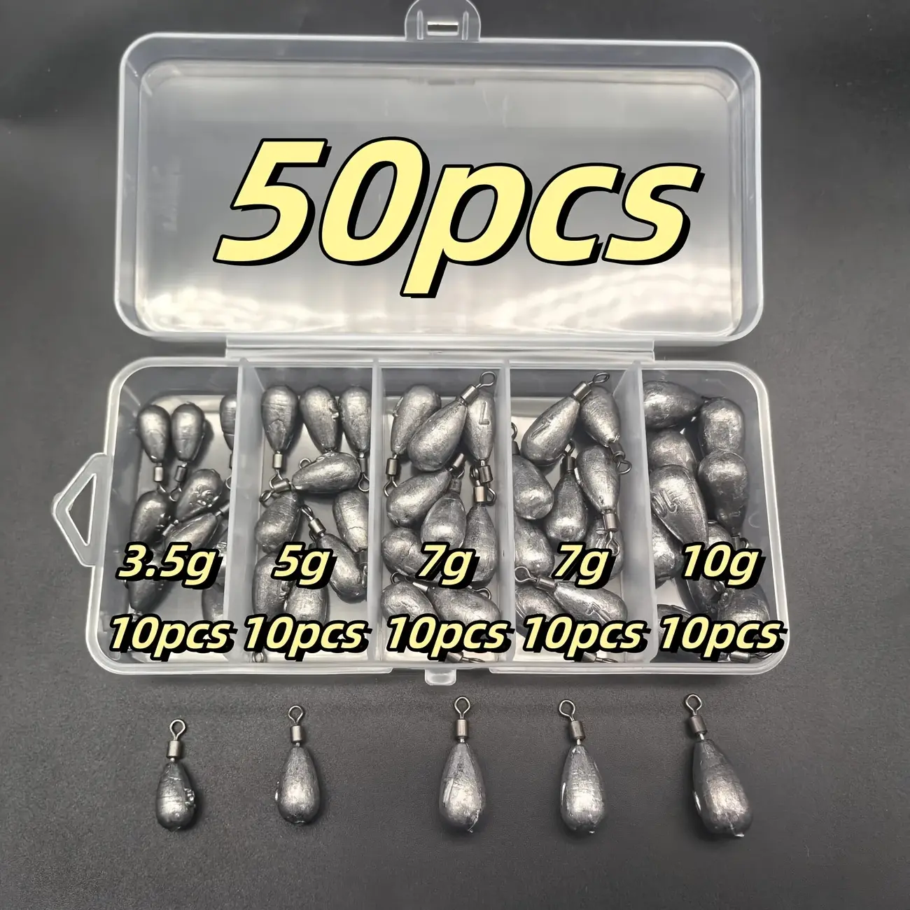 High-Density Lead-Free Fishing Weights Set, 50pcs, Sizes 3.5g-10g, Octagonal Ring Included, Ideal for Beginners, Non-Toxic Material, Fishing Tackle, Fishing Tackle Kit, Fishing Equipment, Fishing Stuff