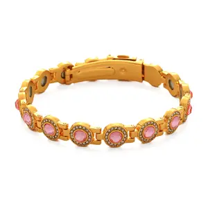 Gold Magnetic  with Pink Crystal & Rhinestone Accents – Elegant Women’s   Gold Magnetic  for Women, Pink Crystal Rhinestone Link , Fashion    Valentine’s Day  bracelet men party gift perfect family healing jewelry durable stylish jewelry gift affordable
