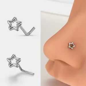OUFER BODY JEWELRY Titanium 20G L-Shape Star Nose Stud, Geometric Bubble Design Nose Ring Jewelry, Non-Tarnish Piercing Accessory for Daily Wear
