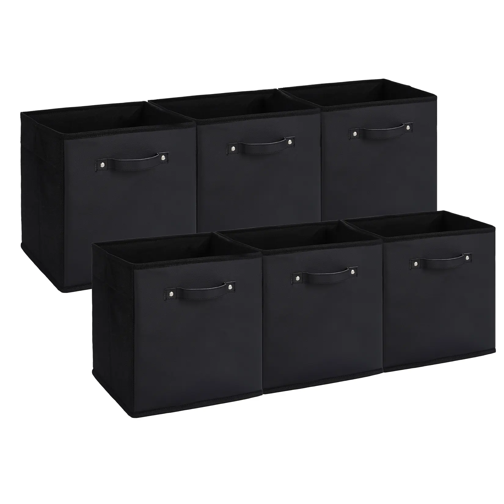 6-Pack Fabric Storage Bins with Faux Leather Handles, Foldable Cube Organiser Baskets, Collapsible Closet Storage Boxes for Shelves, Clothes & Toys