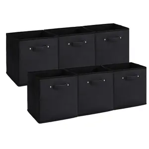 Fabric Storage Bins 6-Pack, Foldable Cube Baskets with Faux Leather Handles, Collapsible Storage Boxes for Closet and Shelves, for Clothes and Toys