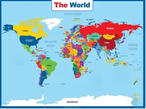 World Map Laminated Poster -Double Side Educational Poster For Kids/Adults -18 x 24 inch Waterproof Map For Home Classroom