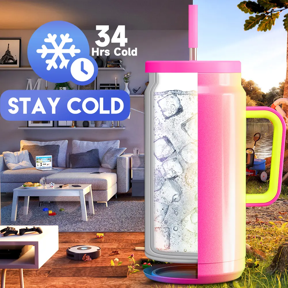 Meoky Exclusive 50oz Stainless Steel Insulated Tumbler with Handle & Straw Lid, 36H Cold Retention, 100% Leakproof, BPA-Free & Non-slip Base, great for daily use#TikTokShopSummerSale