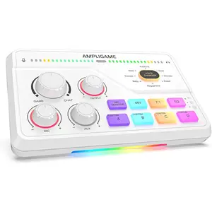 FIFINE Audio Mixer for Gaming with 7.1ch Surround Sound-Volume Knob-Mute-Voice Chat, RGB Computer Mixer with XLR Mic Interface Compatible wtih TV for Live Streaming- AmpliGame SC8W