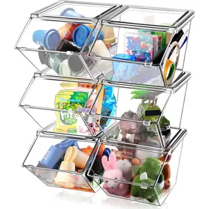 6 Pcs Clear Bins with Lids Large Stackable Pantry Organizer Bins Organization Cabinet Organizers Containers for Fridge,, Cabinets (Clear)