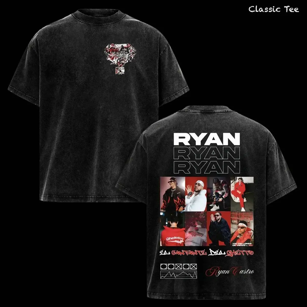 Ryan Castro Ghetto Star Shirt – Ryan Castro Reggaeton Latin Trap Artist Graphic Tee, El Cantante Del Ghetto Album Style Print, Double Sided Vintage Acid Washed Oversized T Shirt, Heavyweight Cotton Unisex Streetwear, Music Merch Gift for Fans 7GR