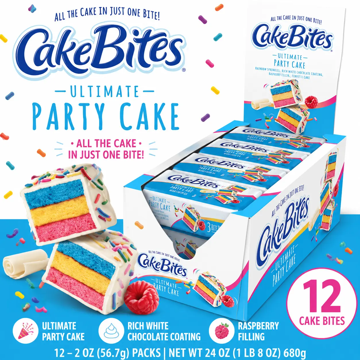 Cakebites Ultimate Party Cake 2 oz 12 Count  Mini Layer Cake Bites with Frosting | Sweet Dessert Treats for Parties & Snacking