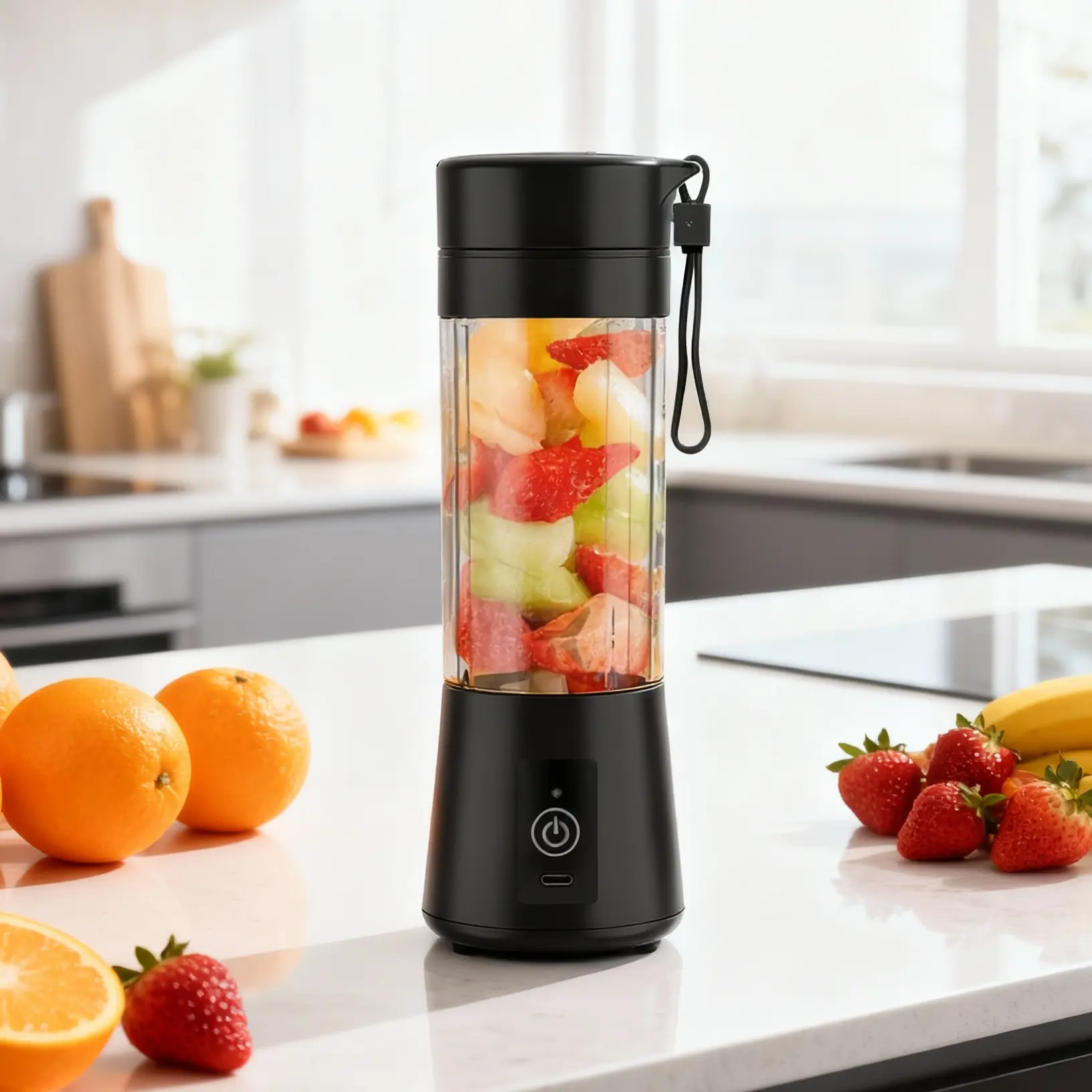 Portable Mini Blender - USB-Rechargeable (USB Port), ABS Thick Cup Wall, High-Speed Newly Upgraded All-in-1 Leakproof Cordless Single-Serve Smoothie Maker, Kitchen Fruit Chopping Appliance for Personal Smoothies, 0.38L