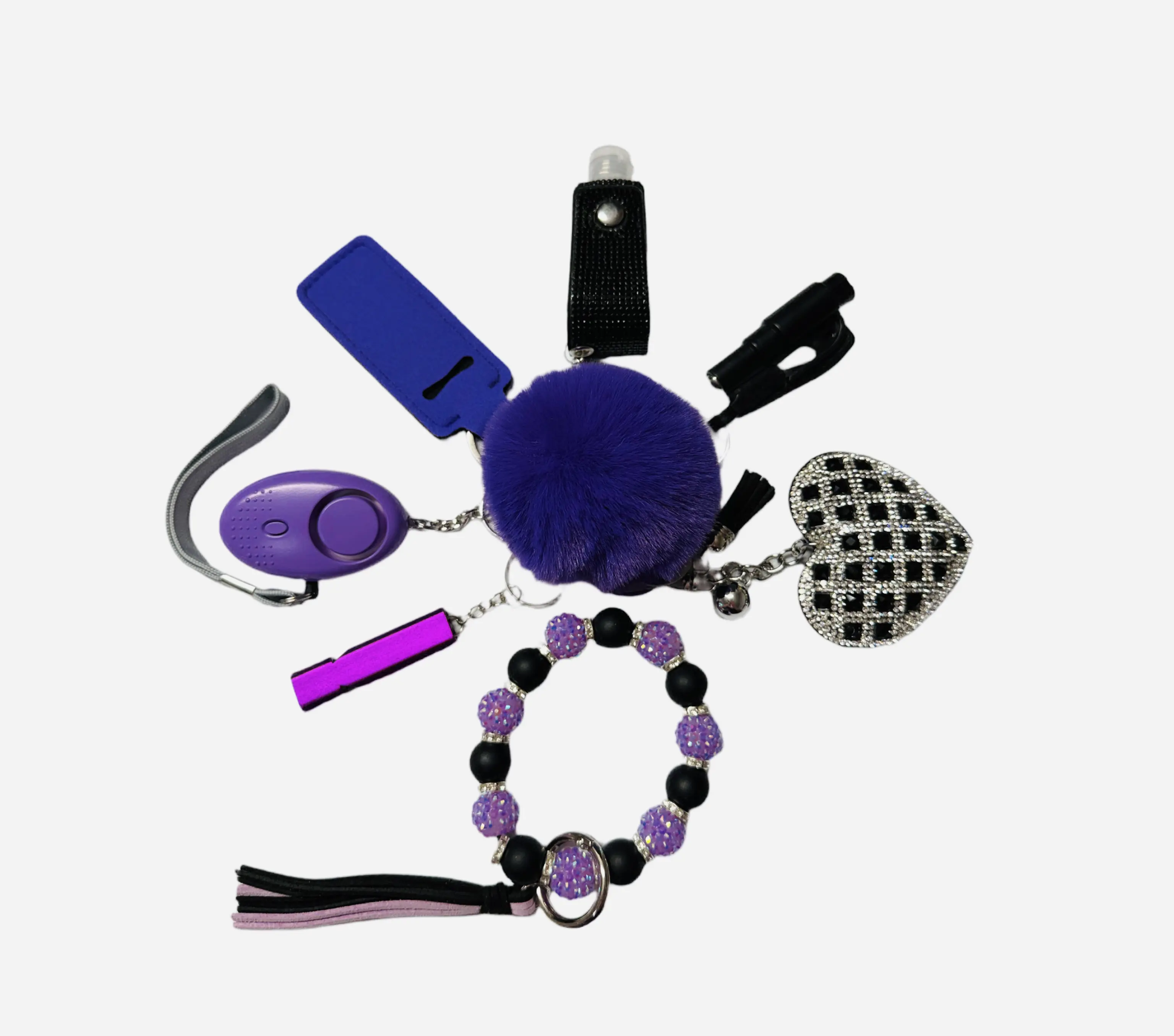 Purple and Black Safety and Accessory Keychain Set with Silicone Beads