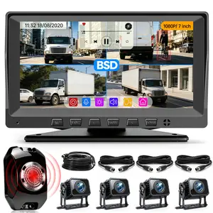 ConewVehicle RV Backup Camera System for Truck,7 inch 1080P HD Split Screen,MP5 Player,4CH Reverse Camera,BSD with Audible Alarm,DVR Loop Recording,Easy Install, IR Night Vision,Waterproof,Rear Camera for Trucks,Trailers,RVs,Campers,Tractors