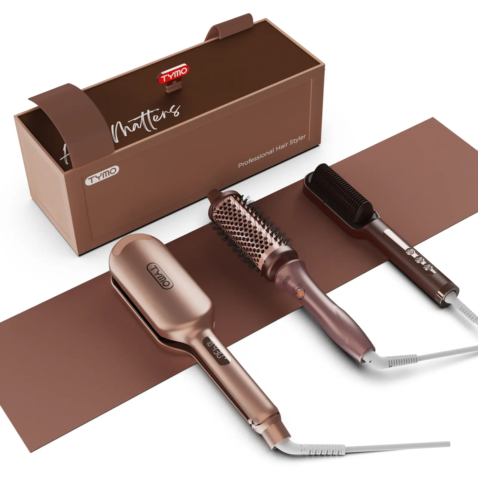 【Limit Edition】3‑in‑1 Styling Set TYMO RING PLUS & TYMO ROVY & TYMO STYLUX THERMAL BRUSH, Matching Cooling Mat, Ceramic Plated, Dual Voltage