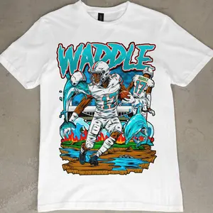 Jaylen Waddle Graphic Tee, Menswear Crew Neck Football Streetwear T-Shirt, Unisex Casual Regular Fit Cotton Tops, Good Vintage Hip-Hop Bold Retro Apparel, Men Round Neck Y2K Sports Tees