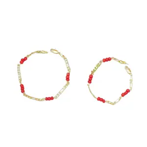 Exquisite 14k Gold Plated Wine Red Natural Beaded Bracelet Set for Women - Lucky Fashion Jewelry, Christmas Gift (Sports & Outdoor Fan Shop Gaming Accessory)