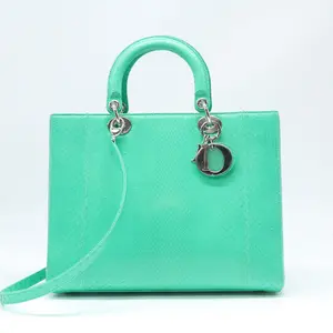 Pre-owned Dior Exotic Skin Top Handle Bag Christian Green Python Large Lady Bag twins B22591