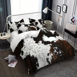 3-piece set (1 quilt cover + 2 pillowcases, coreless), cow pattern, cowhide print set Soft, warm, skin-friendly quilt cover, multiple sizes to meet different needs, abstract animal design, suitable for all people, Soft Bedding Sets