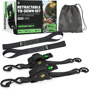 Retractable Ratchet Straps (2-Pack) - 1 Inch x 10  (1,209lb Break Strength) - Heavy Duty Auto Self Retracting Tie Down Straps for , Cargo Trailer, , Rad & More - Black