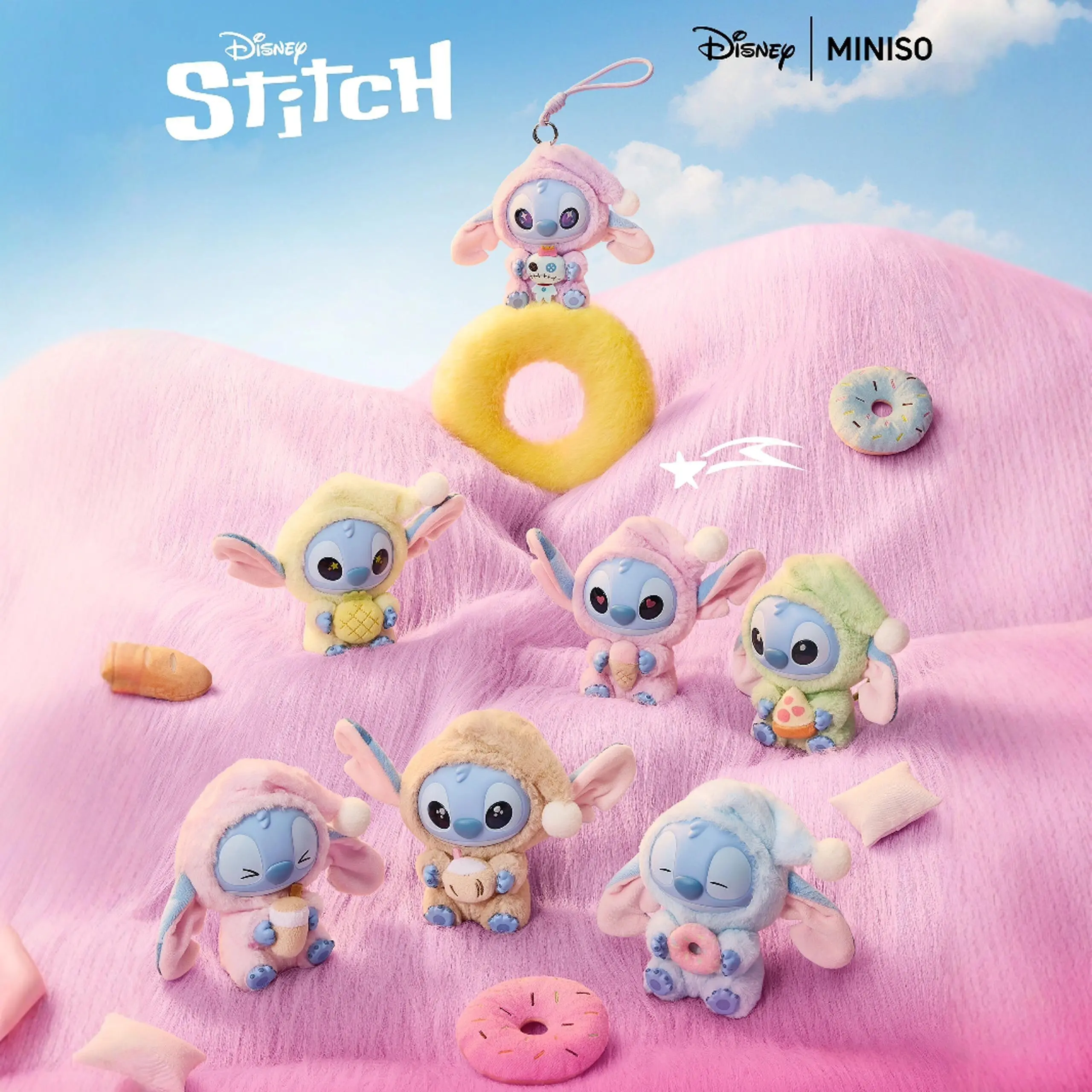 Disney Lilo & Stitch Eat Something Before Sleep Series Braided Vinyl Plush Pendant Blind Pack Collectible - Sealed Hobby Box, Random Surprise, Cartoon Character Stitch Plush Stuffed Toy, Bag Charm, Gift for Disney Movie Fans，Back To School