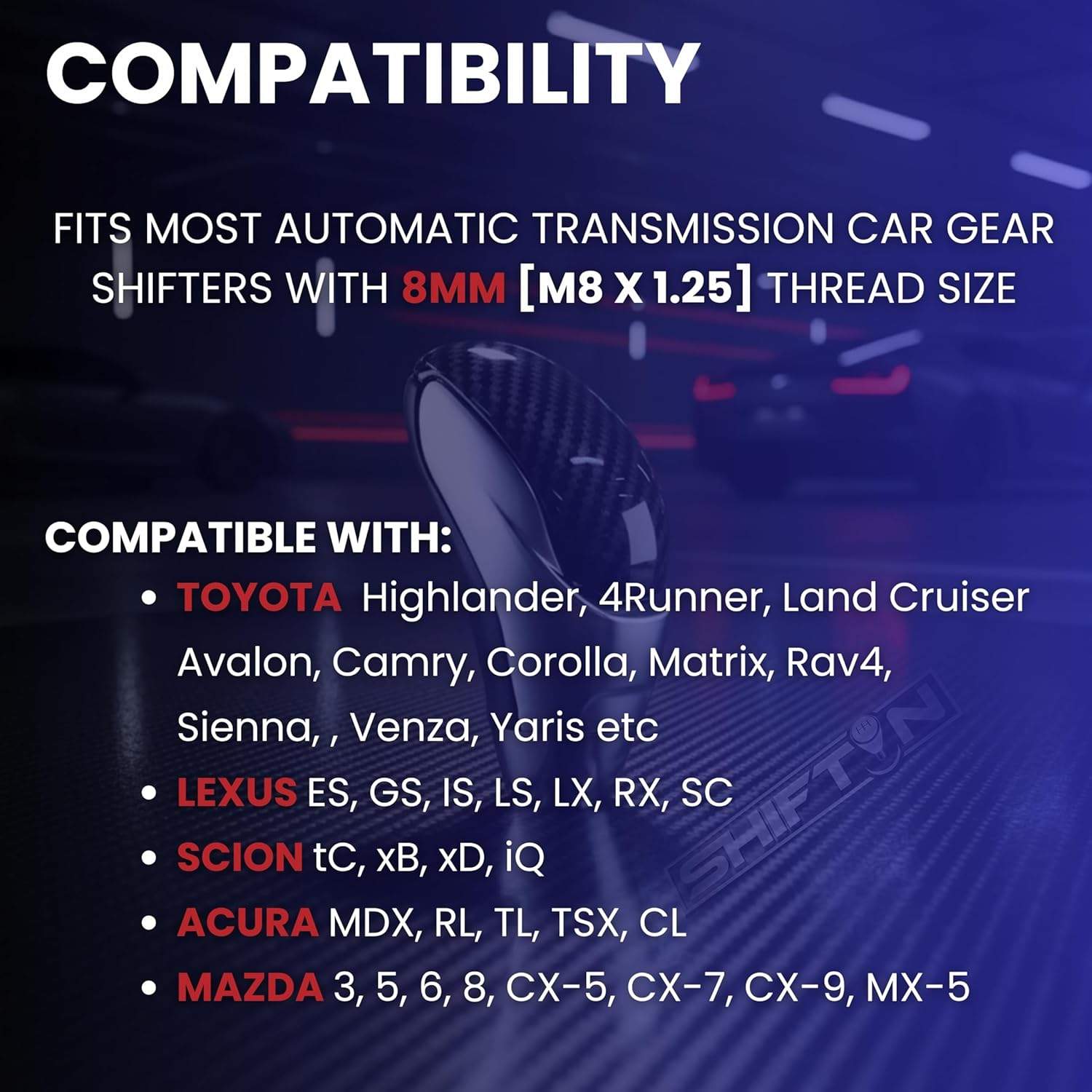 SHIFTIN Car Gear Shift Knob for Toyota Avalon Camry Corolla, Lexus RX ES GS IS LS SC Mazda 3 6 CX MX, Acura MDX RL TL TSX, Scion tC xB xD iQ