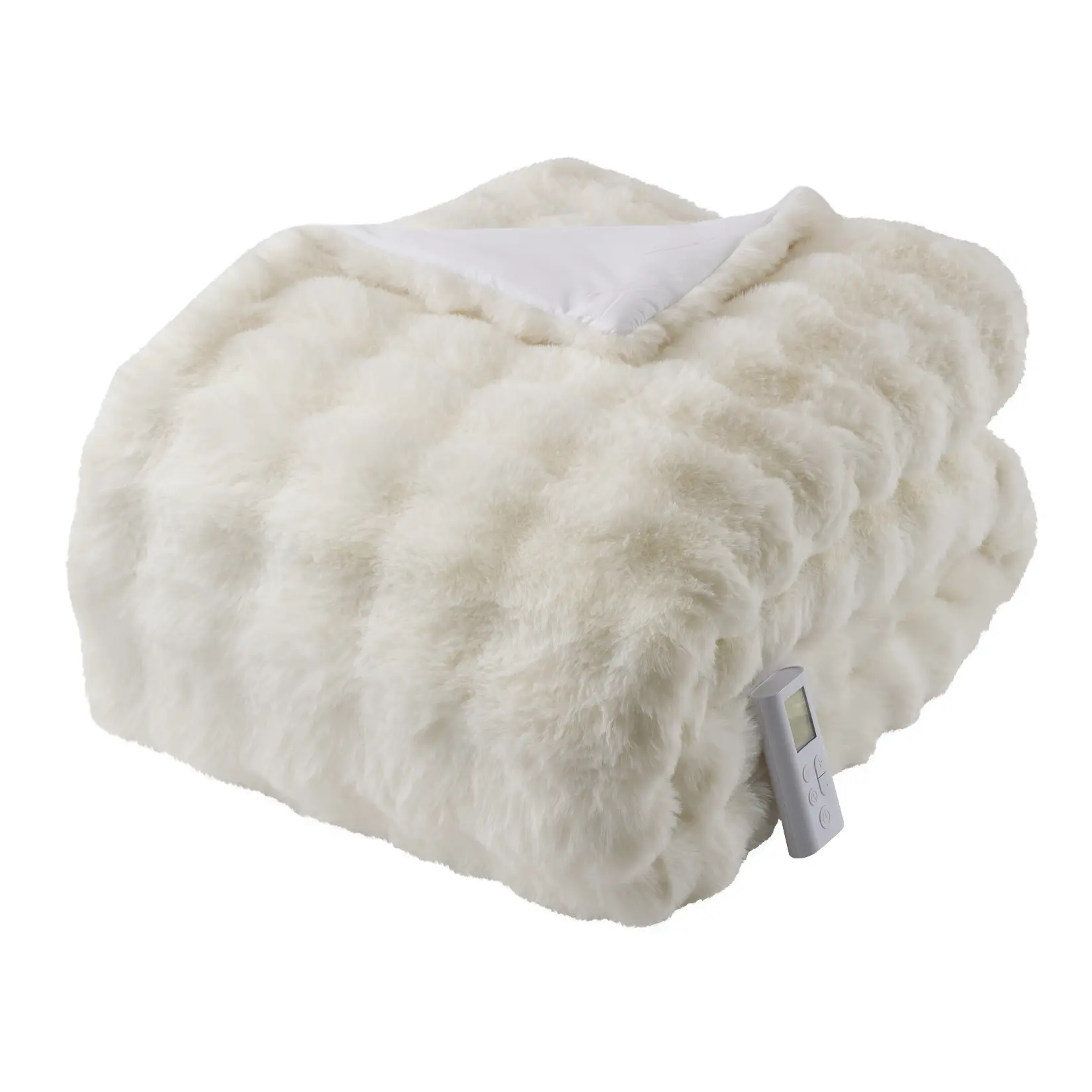Cordless Heated Faux Fur Blanket - Ultra-Soft, 6 Heat Settings, 10-Hour Auto-Off, Wireless Remote, Machine Washable, Cream White, 90x90in or 104x90in Heated Throw Blanket Cordless, Cordless Heated Blanket