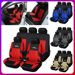Embroidery Car Seat Covers 1 Set Universal, for Car Front and Rear Seats, 5-Seater Breathable Fabric Car Seat Protectors, Airbag Compatible, Fit Most Cars SUVs Vans Trucks, with Tire Track Details, Car Interior Accessories