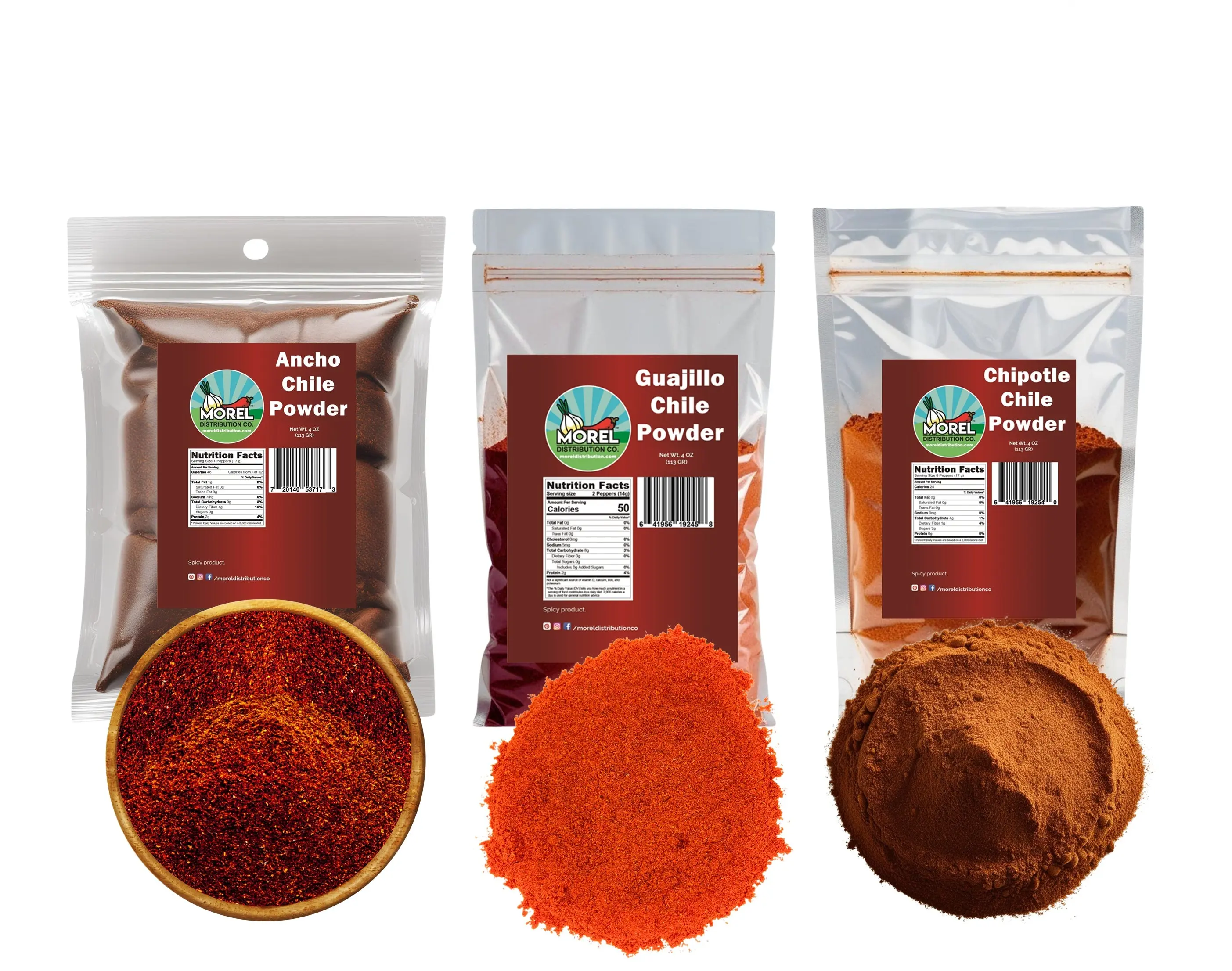 Chile Powder Trio. Ancho Powder, Chipotle Powder, Guajillo Powder. (3 pack) 12 oz Total.