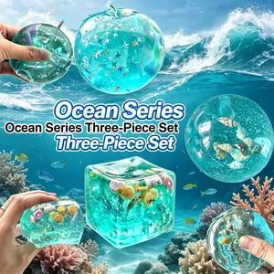 3 Water World themed design squeeze toys, fish shell cartoon 3D tactile slow rebound desktop decoration, available for personal collection or as gifts (birthday/holiday Christmas gifts)