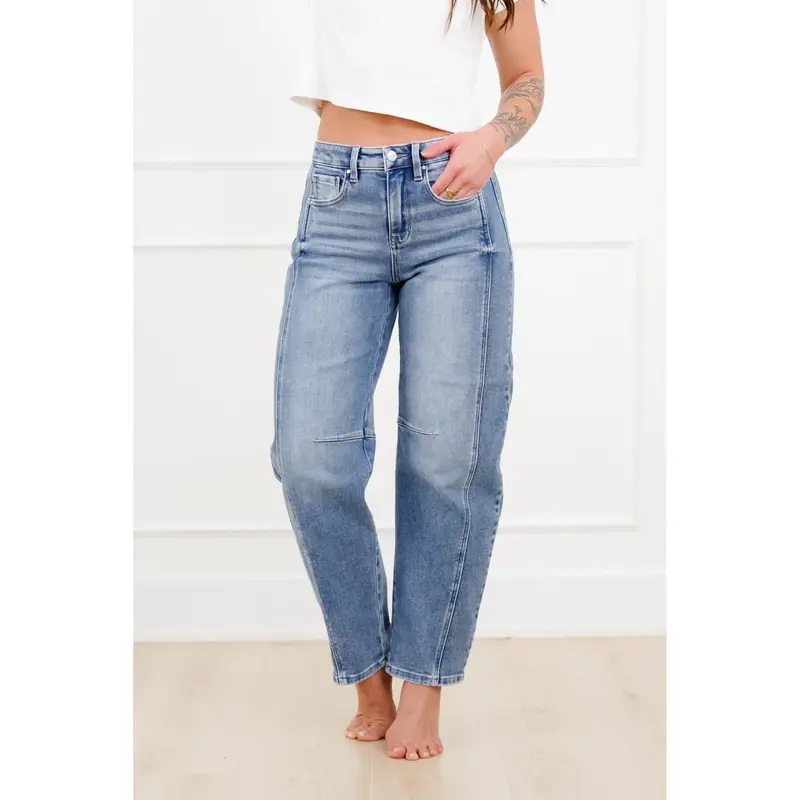 Restock! Risen The Hollis High Rise Medium Wash Boyfriend Cuffed Barrel Jeans