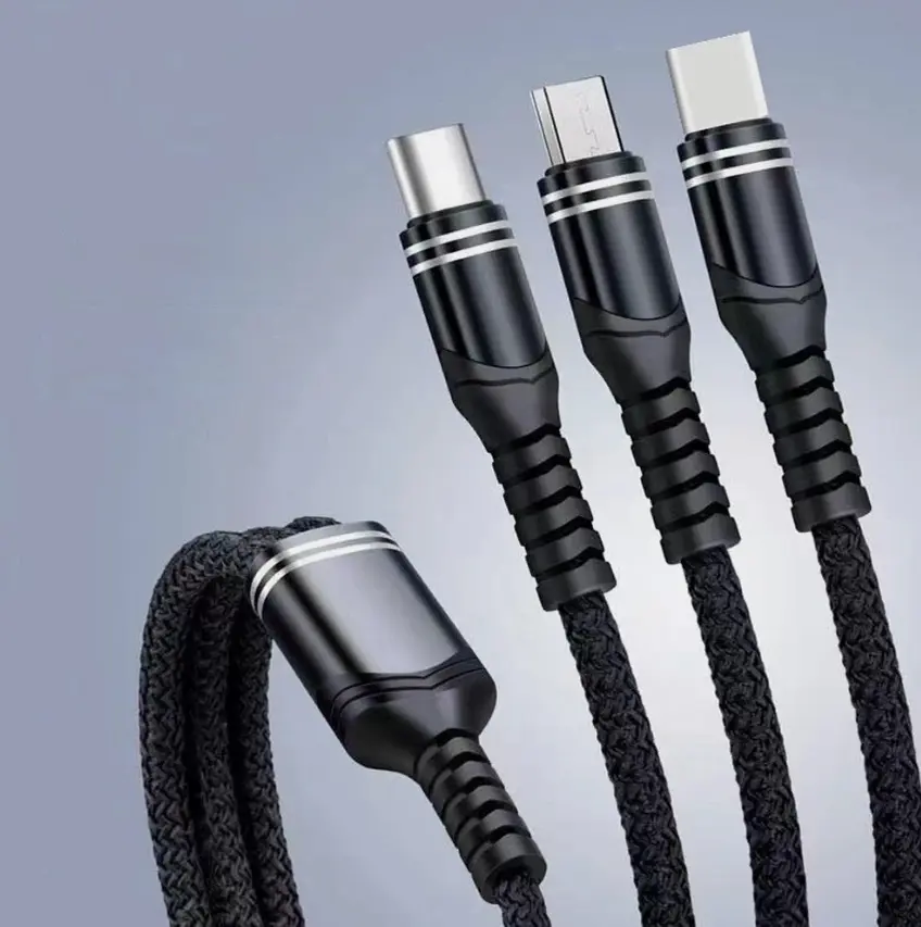 3-in-1 Fast Charging Kit USB Cable - Universal Multifunctional Cord for Smartphone, Electronic Devices, Compatible with iOS, Type-C, Micro USB Ports
