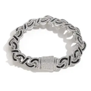 12mm Infinity Cuban Link Chain  Bracelet | Black Baguette CZ Iced Out Jewelry, Hip Hop Rapper Style for Men & Elegant Daily Wear for Women
