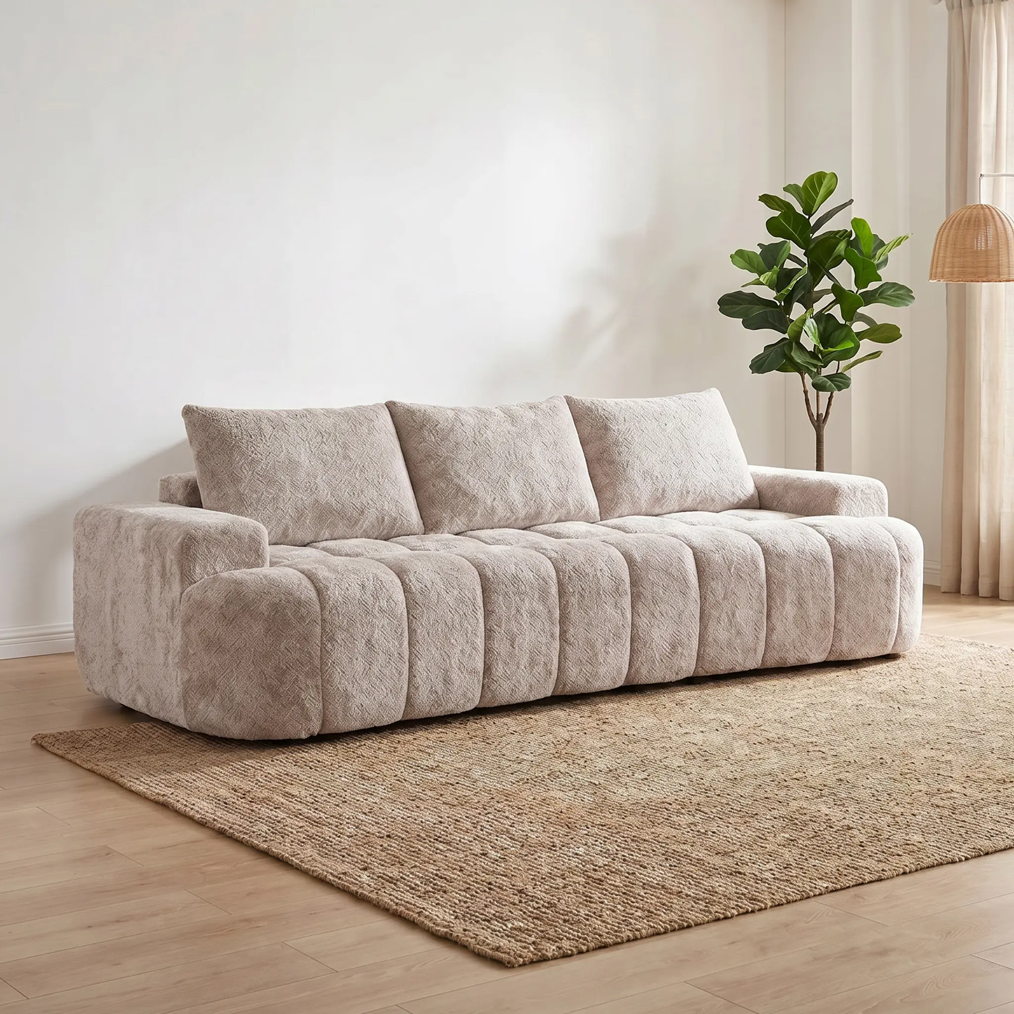100" Extra Large Curved Front Compressed Sectional Sofa, 3-Seat Cloud-Like Boucle Couch with High Resilience Foam, Easy to Move & Ship, Modern Oversized Sofa for Living Room