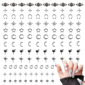 120Pcs Halloween Alloy Nail Charms: 3D Chrome Silver Cross Heart Rivets for Acrylic DIY Nails, Punk Gothic Metal Gems & Bling Decor for Women, Nail Tech Must Haves, Salon Supplies, Nail Art Design, Spooky Y2K Manicure Kit