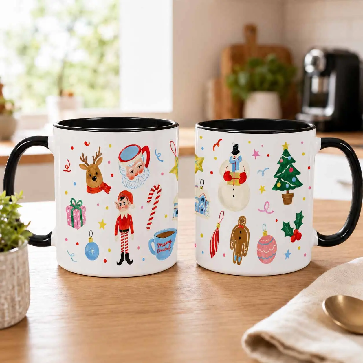 Christmas Mug (11oz/15oz)  Santa Reindeer Elf Snowman Tree Pattern  Festive Ceramic Cup Durable Smooth Finish Easy Grip Handle  Perfect for Holiday Parties Home Decor Coffee Breaks Christmas Gifts
