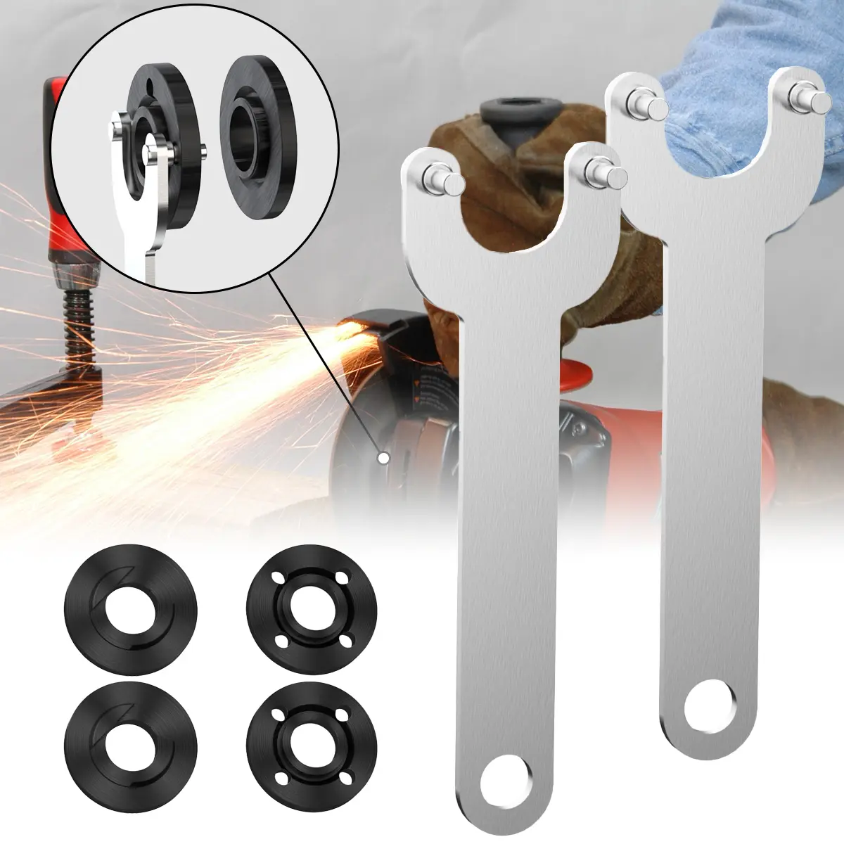 2-Set Heavy Duty Carbon Steel 5/8"-11 Grinder Flange Lock Nut Wrench Hardware, Anti-Loose Design, Fits 4-1/2" Threaded Shafts, Compatible with Dewalt/Makita/Milwaukee Angle Grinders, Power Tool Maintenance Repair Tool