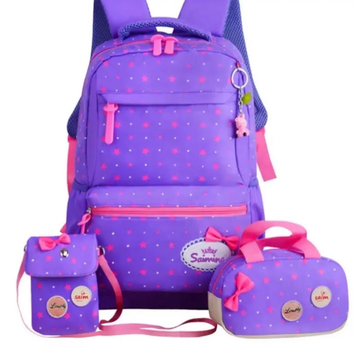 Mendlor EM YERAZ Purple Gyaru Kawaii Cute Backpack Set for Girls with Lunchbox & Mini Purse & Keychain