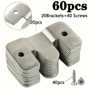 Metal Installation Bracket Set with Basket Bolts, Anti-Corrosion Interlocking Hooks, 20 Brackets + 40 Screws, 60 Pieces Total