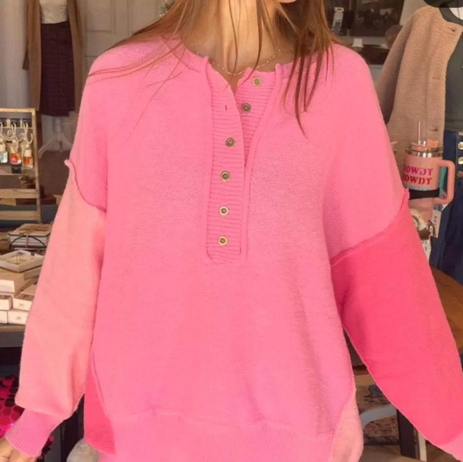 The Callie Oversized Pink Block Sweater