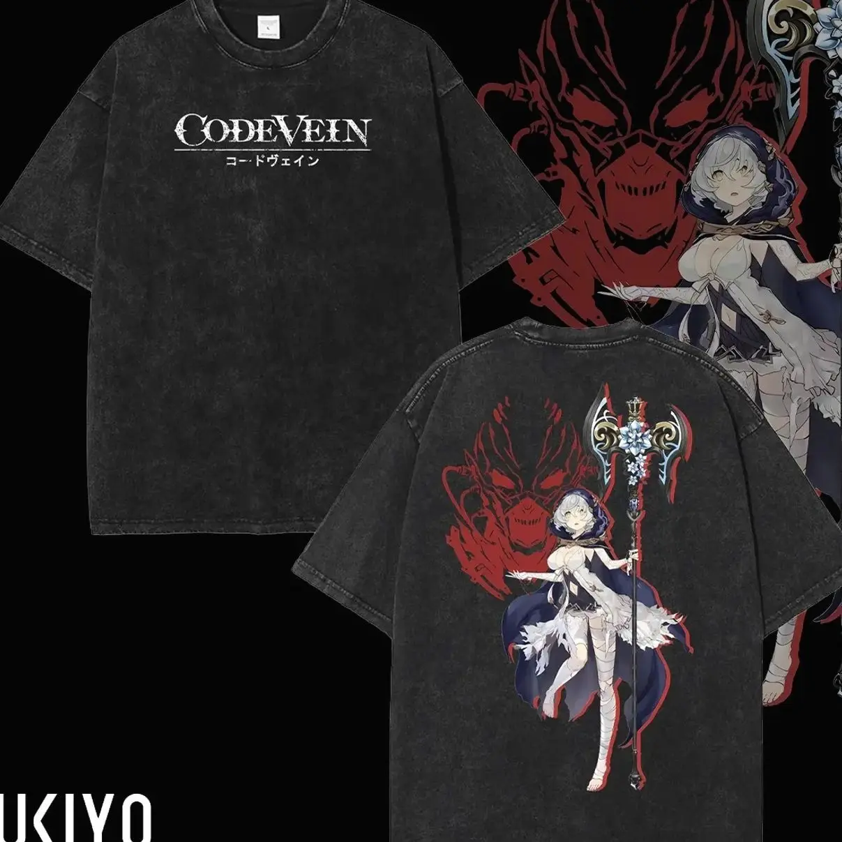 Code Vein 2 Washed T-Shirt, Crew Neck Casual Tshirt Menswear Collar, Gifts for him, subtle anime clothing, Viral Trendy Graphic Cotton 2JQ