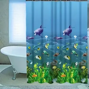 Ocean-Themed PEVA Shower Curtain with 12 Free Hooks - Waterproof & Stainproof, No Drilling, Easy Installation, Perfect for Everyday Use, Great Housewarming Gift