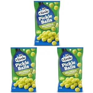 Pickle Balls,Dill Pickle Flavored Corn Puffs,Pickleball Gifts,2 oz.,(Pack of 3)