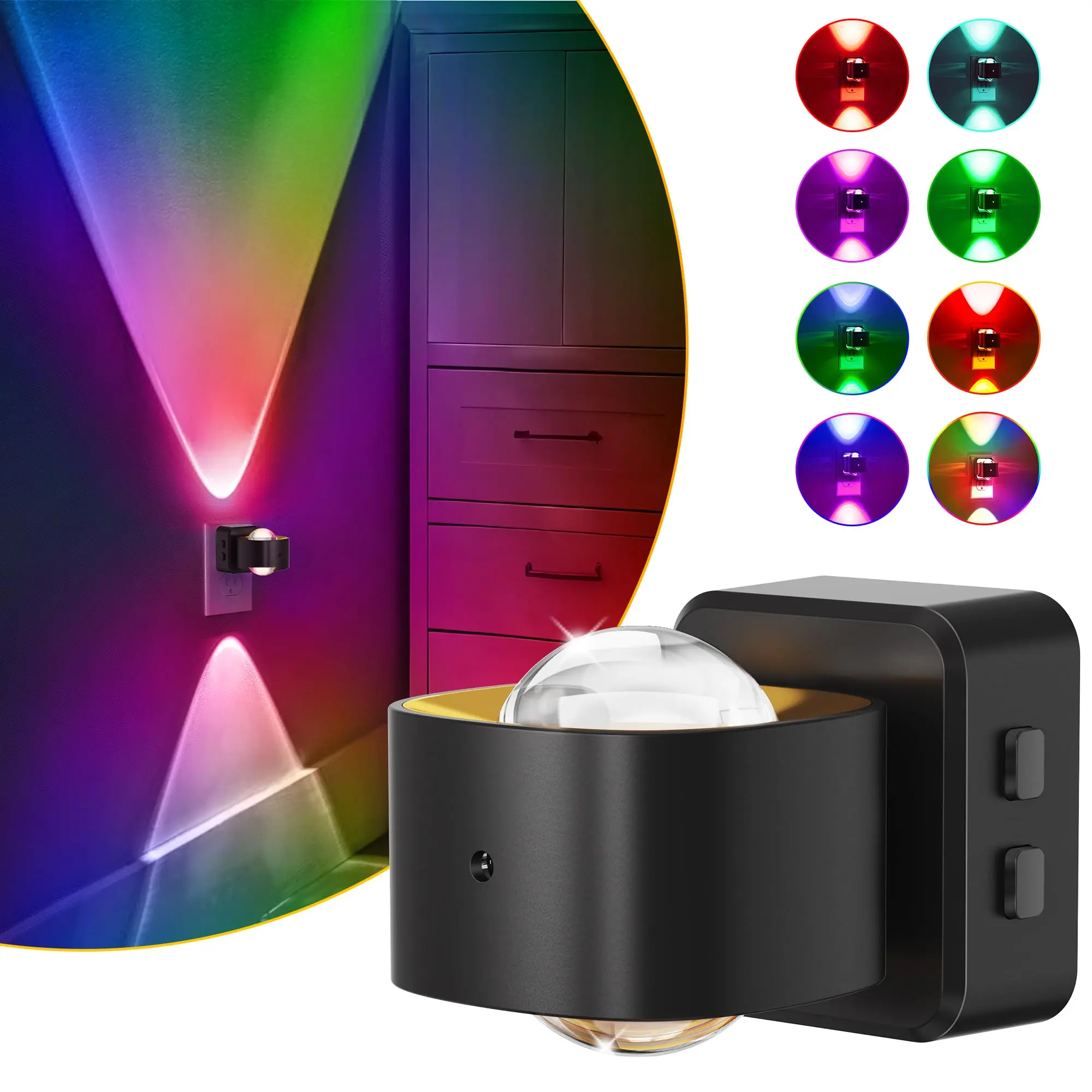 DORESSHOP RGB Night Light Projector, Color-Changing Rotating LED Ambient Light with 180° Rotatable Plug, Dusk-to-Dawn Sensor for Bedroom, Gaming Room