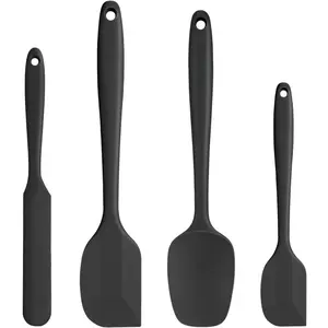 Silicone Spatula Set, Rubber Spatula High Heat-Resistant Premium BPA-Free One Piece Seamless Design Cooking Spatulas Utensils Set for Kitchen 4 pack (Black)