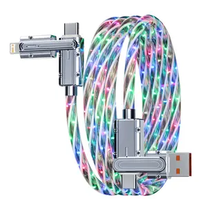 240w Four-In-One Fast Charging RGB LED Light Multifunctional USB Charger Cable, Zinc Alloy Type-C USB Data Line, Supports Quick Charge & Multi-Device Compatibility